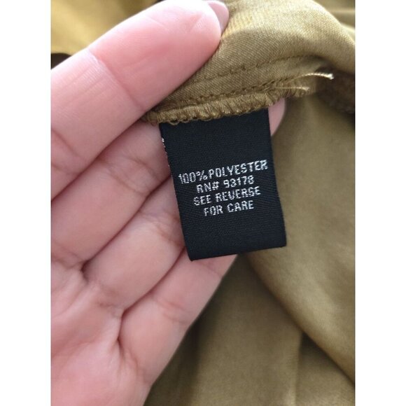 Catherine Malandrino size Large Olive Long Sleeve Blouse Bronze Studded Satin - Picture 7 of 8